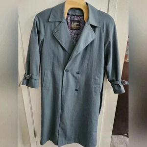 VTG London Fog Blue Double Breasted Belted Trench Coat Full Length‎ Lined 16